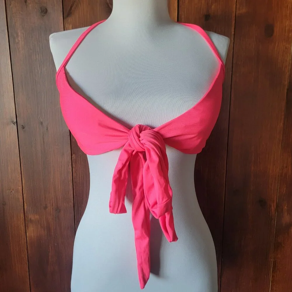 Aerie Scoop Bikini *TOP‎ ONLY* S|P Hot Pink Tie Front Halter Top Tie Two Ways